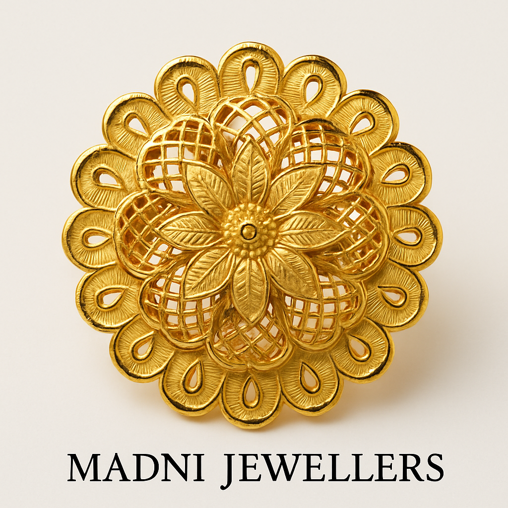 Floral Antique Gold Finish Ring ā Traditional Design by Madni Jewellers