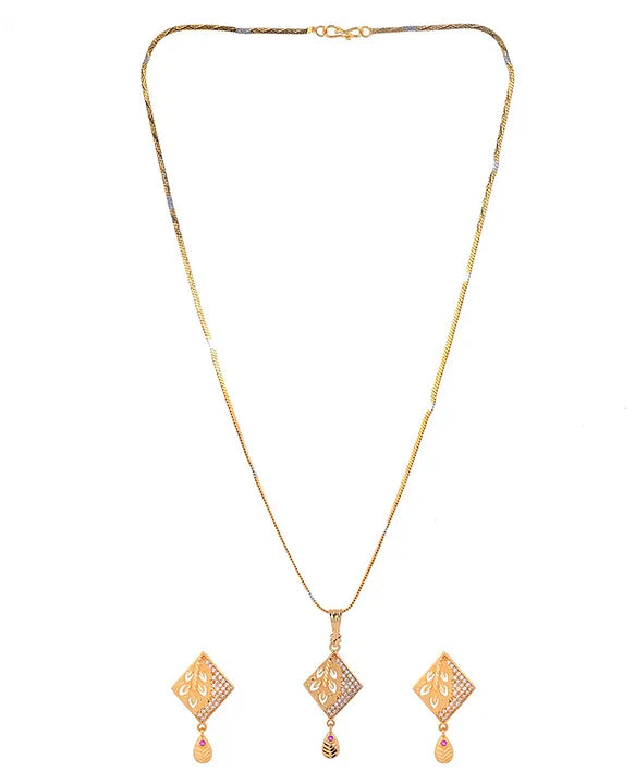 VALLEY OF JEWELLERY Gold Plated Geometrical AD Stone Studded Chain Set