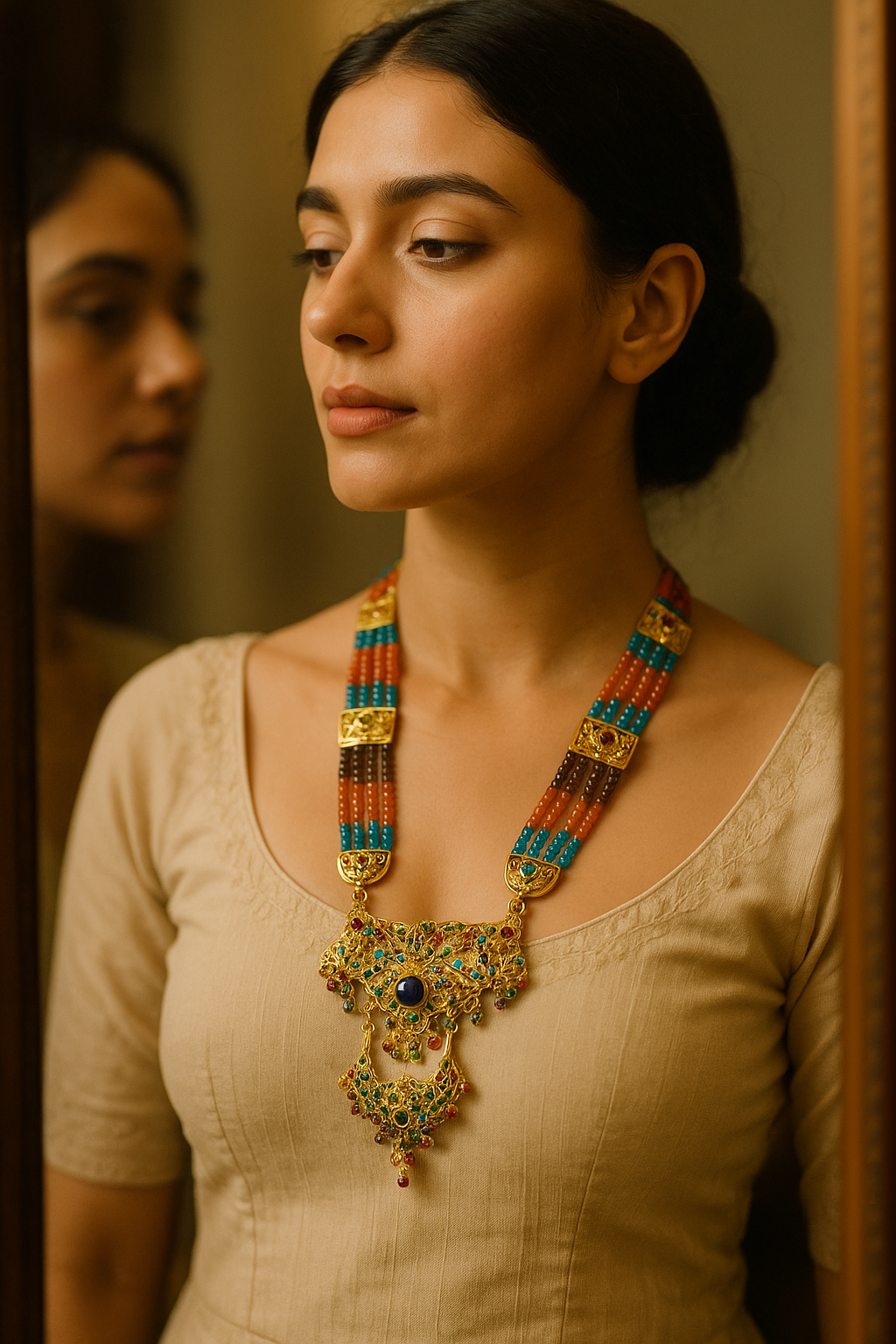 Royal Rajasthani Style Multicolor Beaded Necklace Set with Jhumka – Madni Jewellers