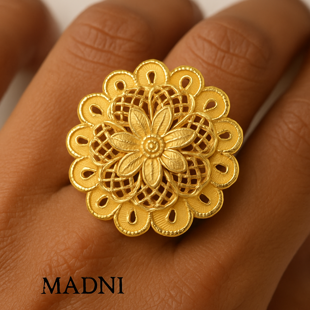 Floral Antique Gold Finish Ring ā Traditional Design by Madni Jewellers