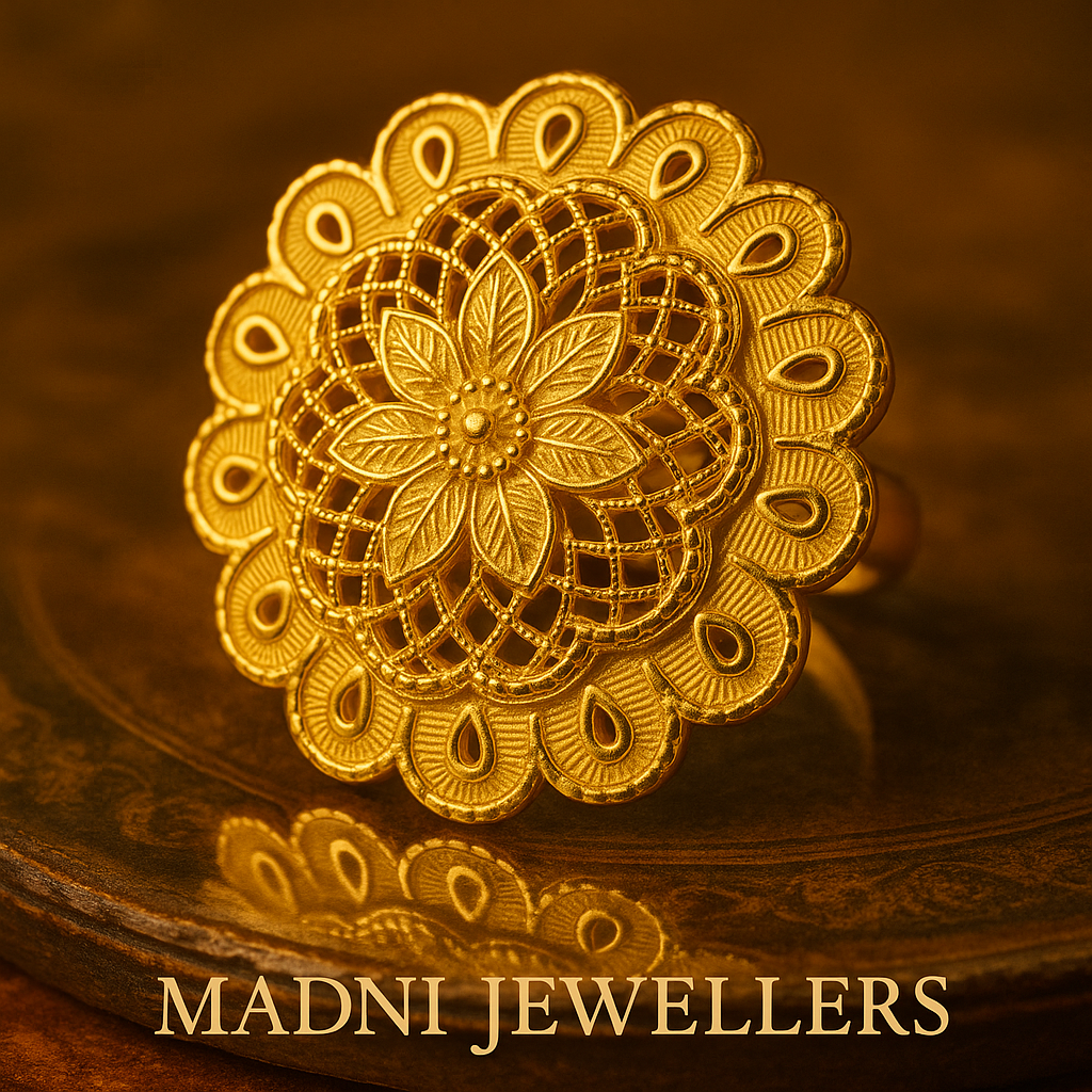 Floral Antique Gold Finish Ring ā Traditional Design by Madni Jewellers
