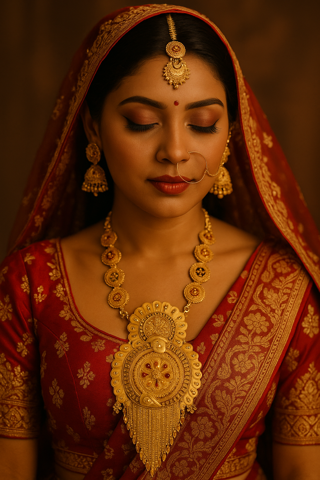 Bridal Temple Design Long Necklace Set in Antique Gold Finish ā Madni Jewellers