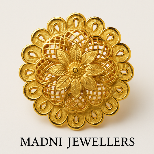 Floral Antique Gold Finish Ring – Traditional Design by Madni Jewellers