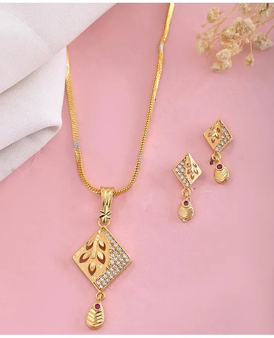 VALLEY OF JEWELLERY Gold Plated Geometrical  AD Stone Studded Chain Set