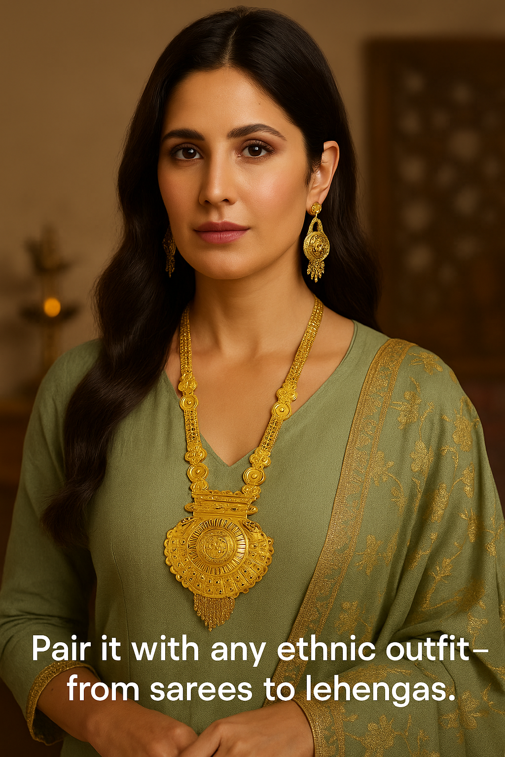 Traditional Temple Design Long Necklace Set – | Madni Jewellers