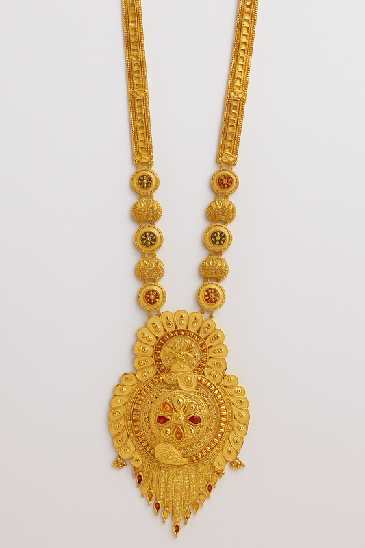 Bridal Temple Design Long Necklace Set in Antique Gold Finish – Madni Jewellers