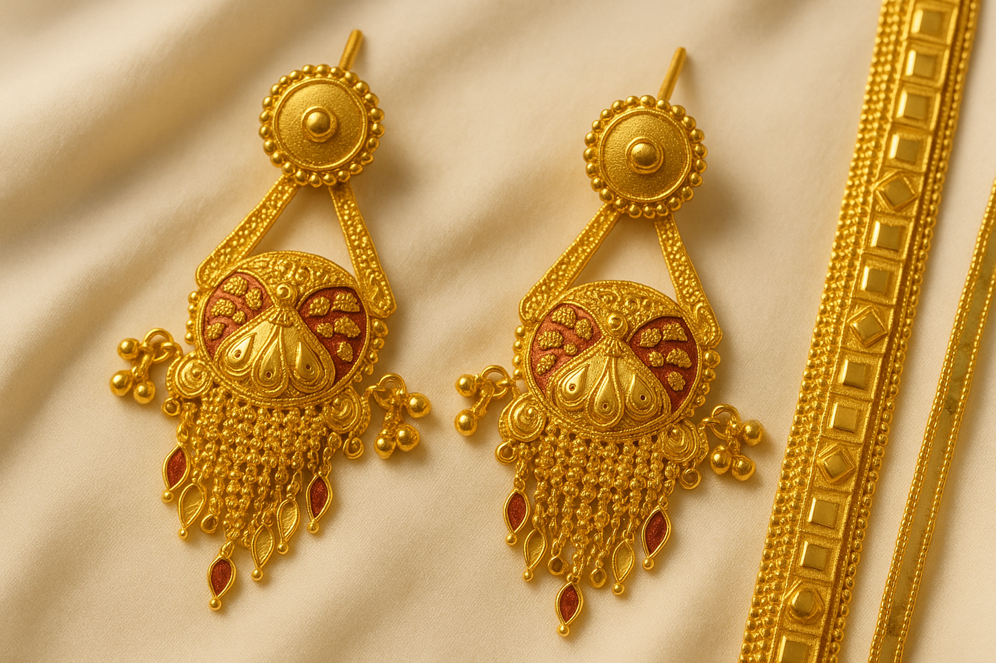 Bridal Temple Design Long Necklace Set in Antique Gold Finish – Madni Jewellers