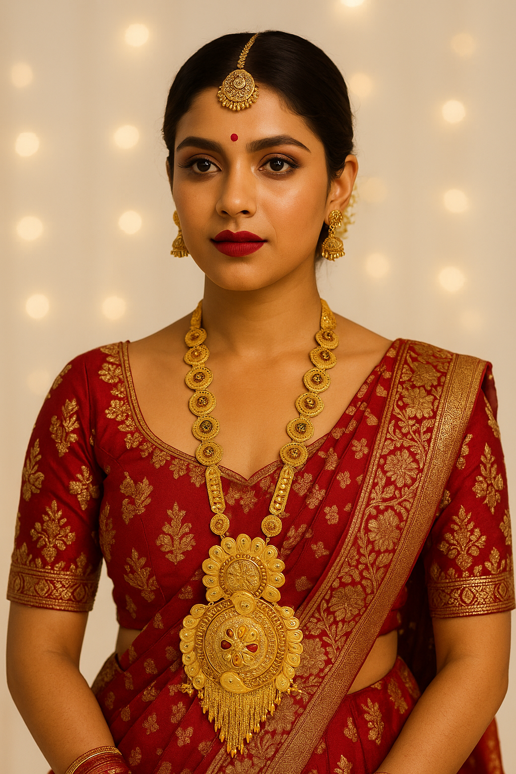 Bridal Temple Design Long Necklace Set in Antique Gold Finish – Madni Jewellers